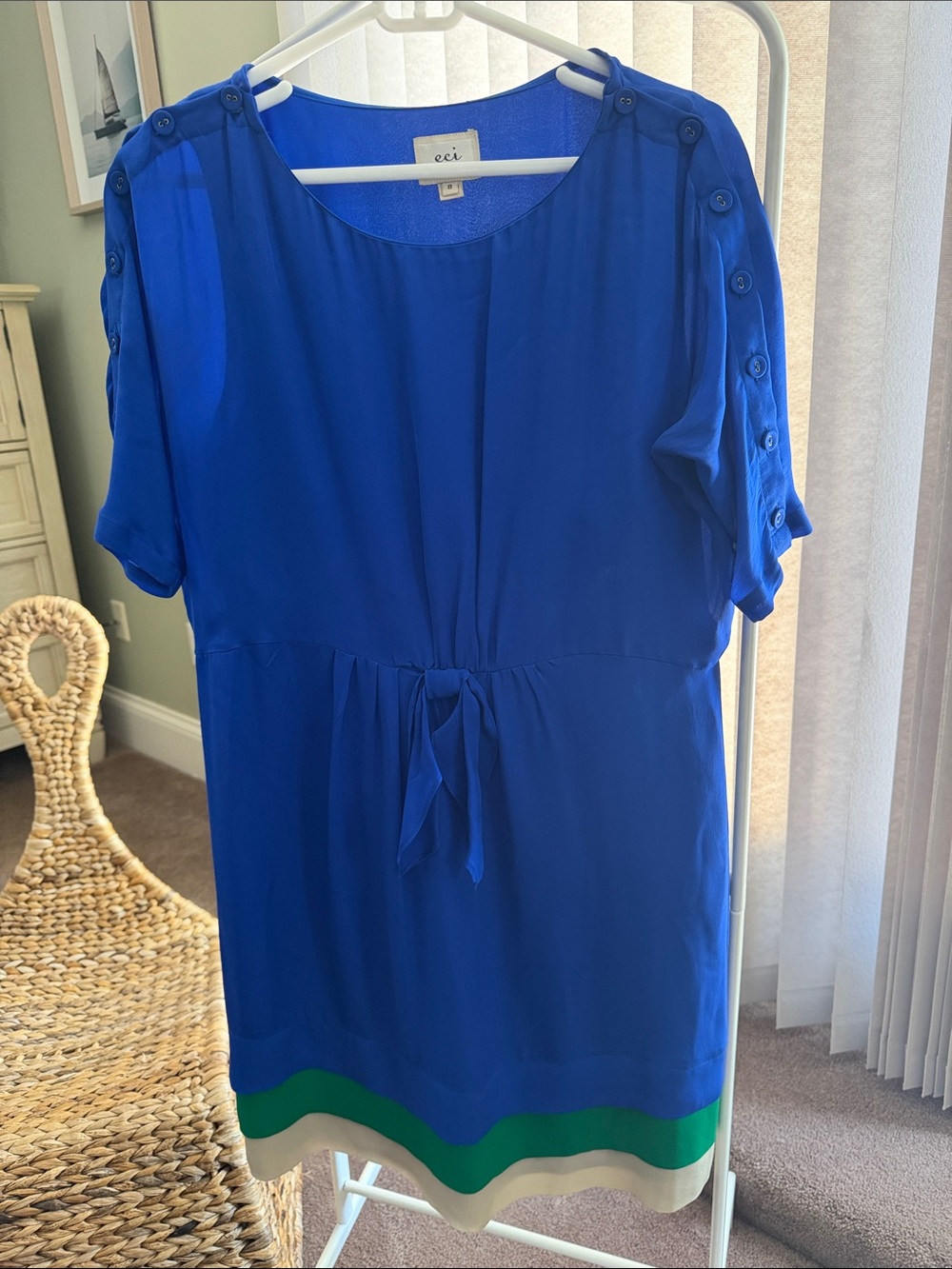ECI Royal Blue Short-Sleeve Tie-Front Tunic with Contrast Hem